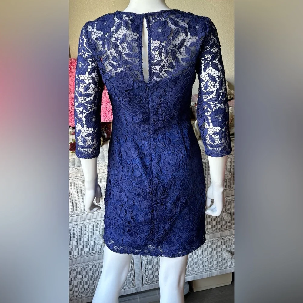 J. Crew Collection Lace Sheath Mini Dress Guipure Sheer in dark blue Size 0